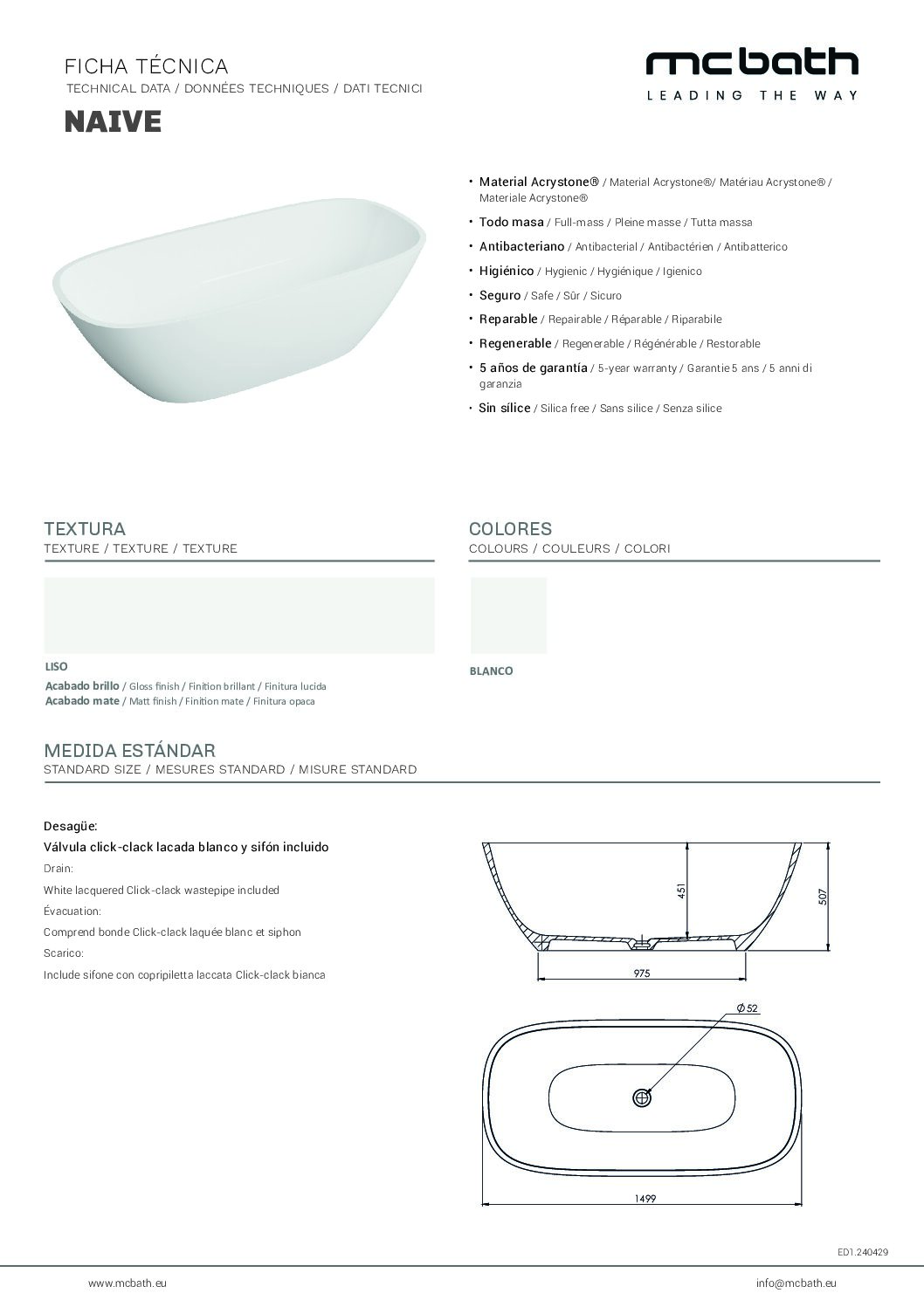 Vasca da bagno - Modello "Naive" Bianco Lucido