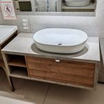 Mobile da bagno sospeso "Domus" Finitura Cassa Grigio Caldo - Frontale Rovere Farnia