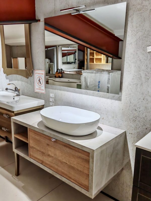 Mobile da bagno sospeso "Domus" Finitura Cassa Grigio Caldo - Frontale Rovere Farnia