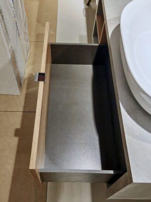 Mobile da bagno sospeso "Domus" Finitura Cassa Grigio Caldo - Frontale Rovere Farnia