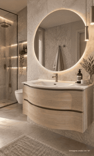 Mobile da bagno sospeso "Broadway" Rovere Tranchè Chiaro 85x35/50x51,5